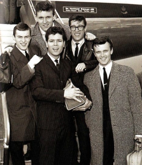 Cliff Richard and members of his supporting instrumental band 'The Shadows', at London