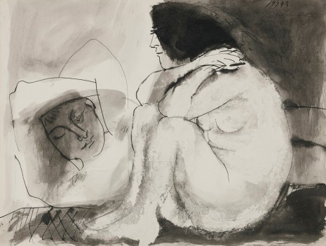 Pablo Picasso. Femme contemplant un homme endormi (homme couché et femme assise), 1943