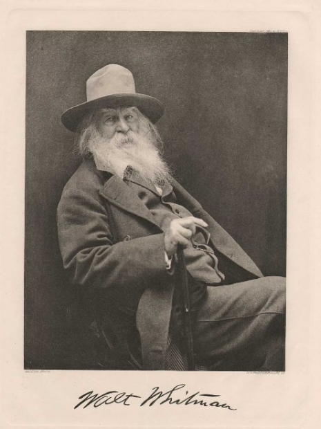 "Walt Whitman" by George C. Cox: 1887. Hand-pulled photogravure published in periodical "Sun & Shade" New York: March, 1892: whole #43: N.Y. Photogravure Co.: 21.5 x 16.7 cm | 34.7 x 27.4 cm: from: PhotoSeed Archive