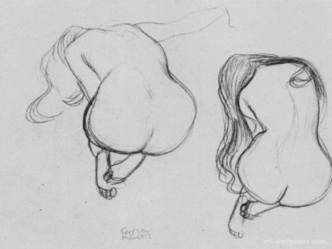 Two studies back of a seated female act with long hair
