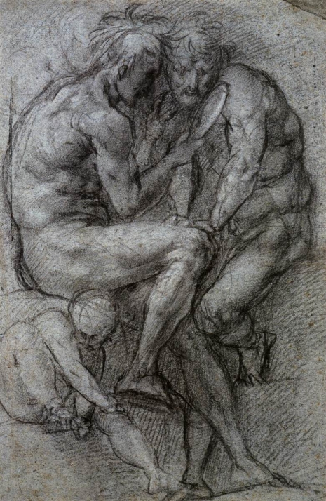 Pontormo - Two Male Figures Looking in a Mirror and a Putto 1515-20.
