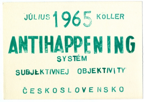Július Koller, Antihappening. System of Subjective Objectivity, 1965, green stamp, paper, 115 x 164 mm, Marinko Sudac Collection