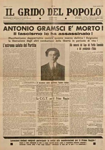 Foto: faksimil naslovnice lista Il Grido del Popolo (kojeg je Gramsci osnovao) o Gramscijevoj smrti / izvor: fondazionegramsci.org